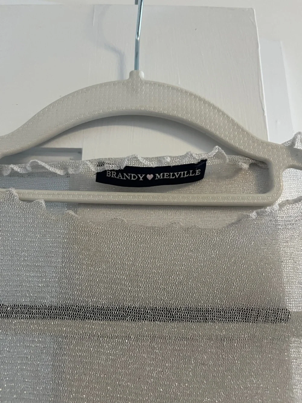 Brandy Melville Silver Metallic Sheer Long Sleeve Top - Picture 2 of 6